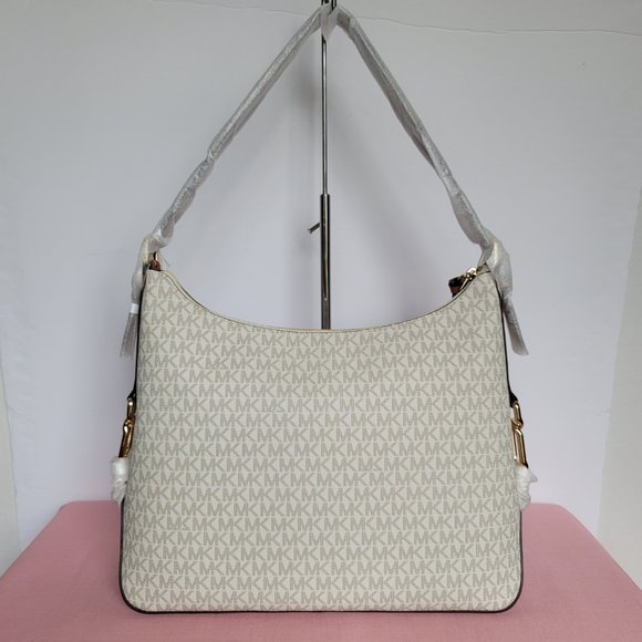 MICHAEL KORS Laney Hobo Signature Logo Shoulder Bag- Vanilla/Acorn Color⭐ - Picture 7 of 16